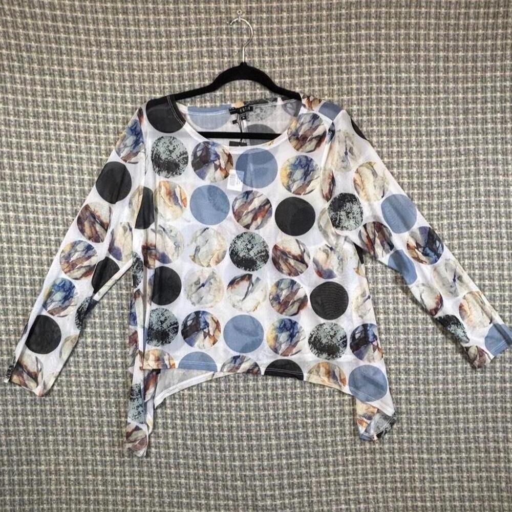 Kozan Sheer Artwear Top Abstract Moons NWT 3/4 Sleeve Witchy Fairy
